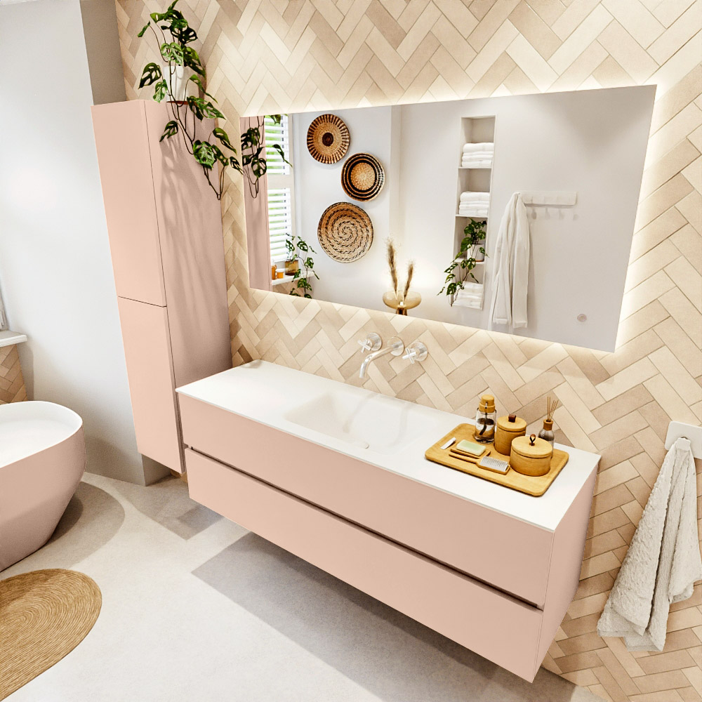 MONDIAZ VICA 150cm mueble de baño Rosee 2 cajones. Lavabo CLOUD Centro sin orificio color Talc con espejo LED. 1 MONDIAZ VICA 150cm mueble de baño Rosee 2 cajones. Lavabo CLOUD Centro sin orificio color Talc con espejo LED.