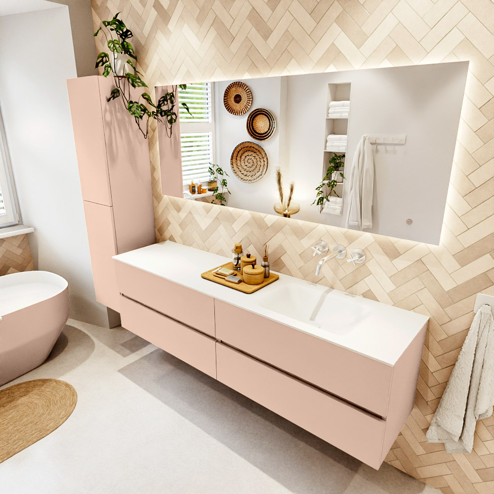MONDIAZ VICA 180cm mueble de baño Rosee 4 cajones. Lavabo CLOUD Derecho sin orificio color Talc con espejo LED. 1 MONDIAZ VICA 180cm mueble de baño Rosee 4 cajones. Lavabo CLOUD Derecho sin orificio color Talc con espejo LED.