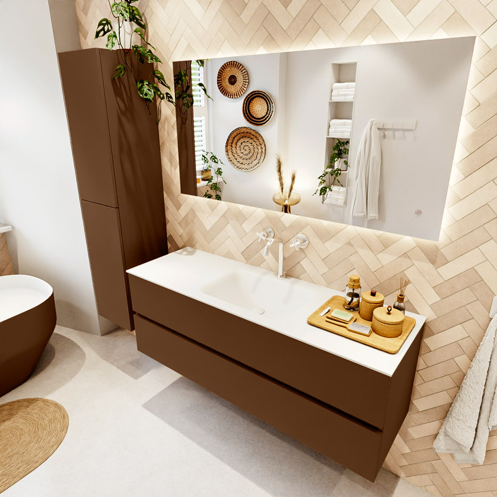 MONDIAZ VICA 140cm mueble de baño Rust 2 cajones. Lavabo CLOUD Centro 1 orificio color Talc con espejo LED. 1 MONDIAZ VICA 140cm mueble de baño Rust 2 cajones. Lavabo CLOUD Centro 1 orificio color Talc con espejo LED.