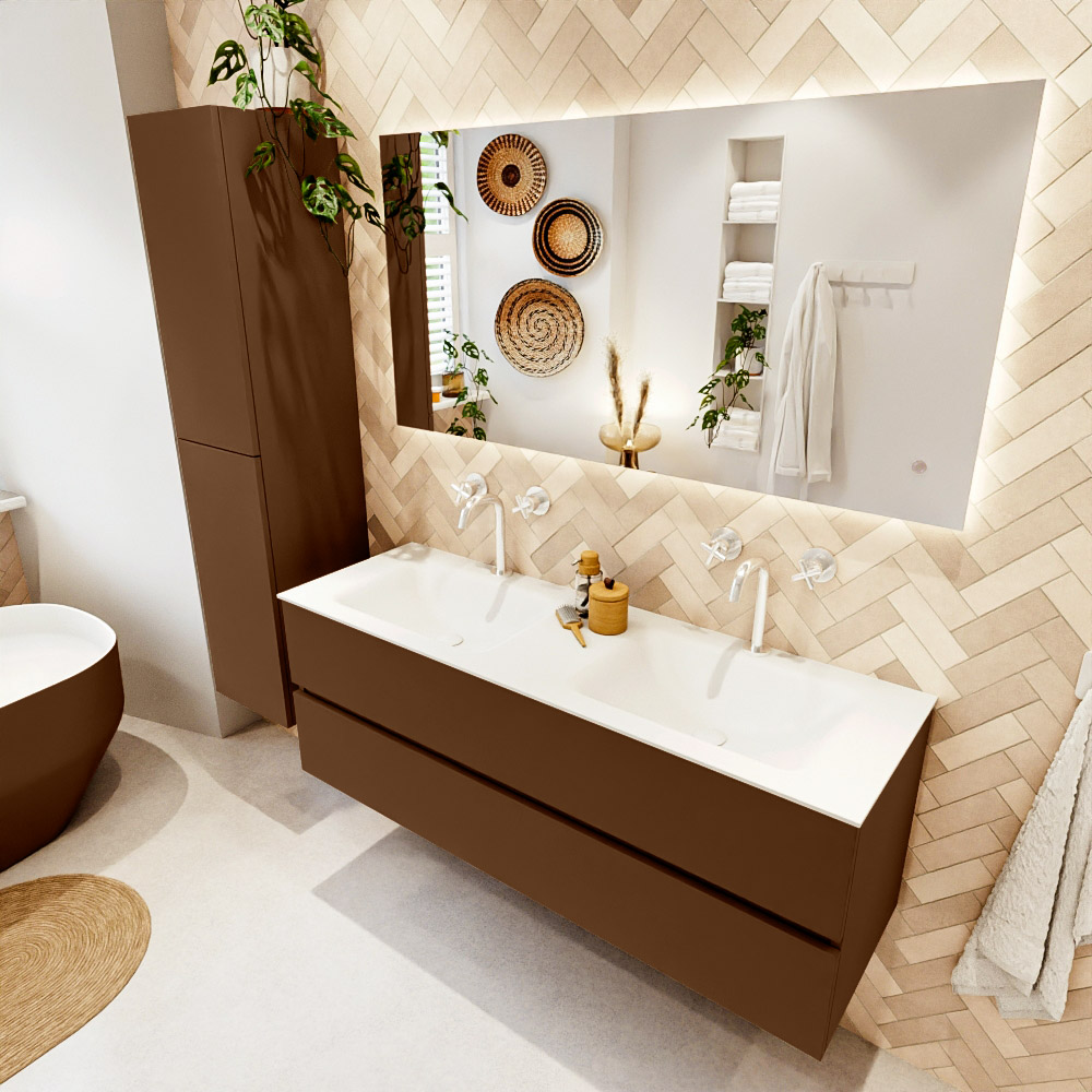 MONDIAZ VICA 140cm mueble de baño Rust 2 cajones. Lavabo CLOUD Doble 2 orificios color Talc con espejo LED. 1 MONDIAZ VICA 140cm mueble de baño Rust 2 cajones. Lavabo CLOUD Doble 2 orificios color Talc con espejo LED.