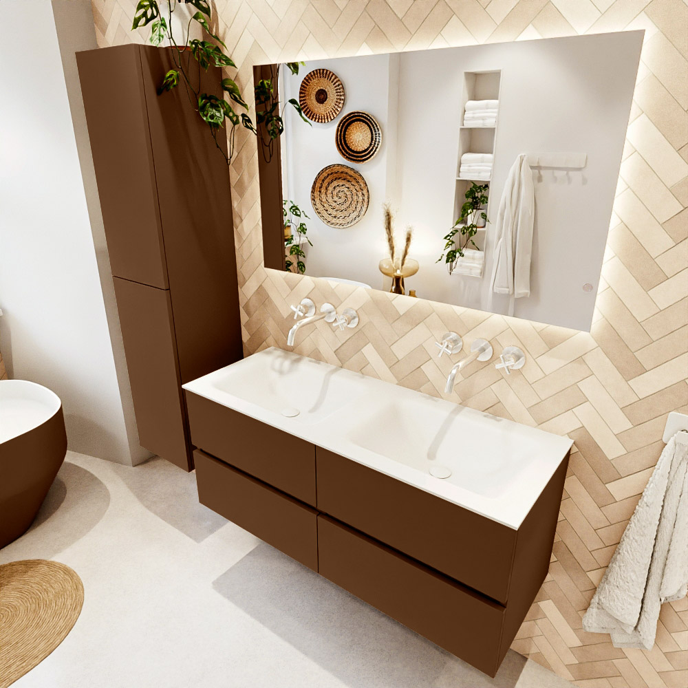 MONDIAZ VICA 120cm mueble de baño Rust 4 cajones. Lavabo CLOUD Doble sin orificio color Talc con espejo LED. 1 MONDIAZ VICA 120cm mueble de baño Rust 4 cajones. Lavabo CLOUD Doble sin orificio color Talc con espejo LED.