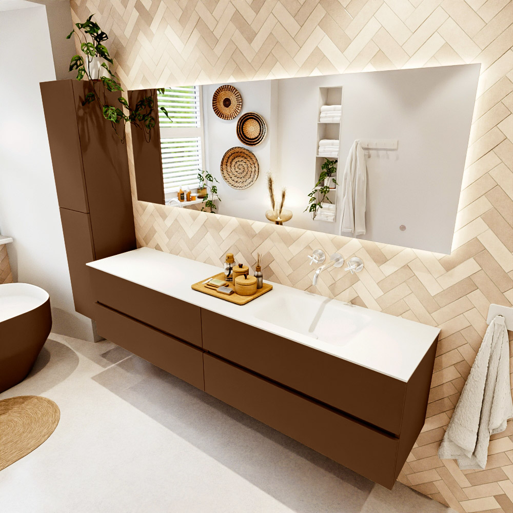 MONDIAZ VICA 200cm mueble de baño Rust 4 cajones. Lavabo CLOUD Derecho sin orificio color Talc con espejo LED. 1 MONDIAZ VICA 200cm mueble de baño Rust 4 cajones. Lavabo CLOUD Derecho sin orificio color Talc con espejo LED.