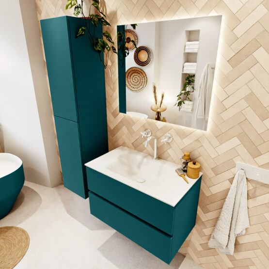MONDIAZ VICA 80cm mueble de baño Smag 2 cajones. Lavabo CLOUD Centro 1 orificio color Talc con espejo LED.