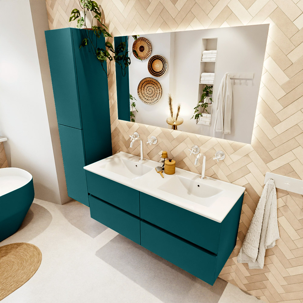 MONDIAZ VICA 120cm mueble de baño Smag 4 cajones. Lavabo DENIA Doble 2 orificios color Blanco brillo con espejo LED. 1 MONDIAZ VICA 120cm mueble de baño Smag 4 cajones. Lavabo DENIA Doble 2 orificios color Blanco brillo con espejo LED.