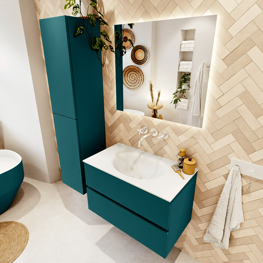 MONDIAZ VICA 80cm mueble de baño Smag 2 cajones. Lavabo MOON Centro sin orificio color Talc con espejo LED. 1 MONDIAZ VICA 80cm mueble de baño Smag 2 cajones. Lavabo MOON Centro sin orificio color Talc con espejo LED.
