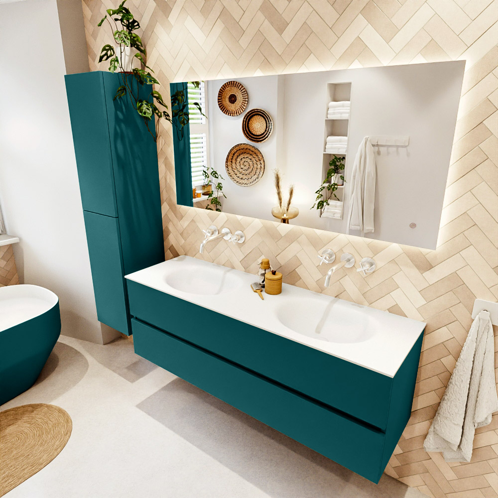 MONDIAZ VICA 150cm mueble de baño Smag 2 cajones. Lavabo MOON Doble sin orificio color Talc con espejo LED. 1 MONDIAZ VICA 150cm mueble de baño Smag 2 cajones. Lavabo MOON Doble sin orificio color Talc con espejo LED.