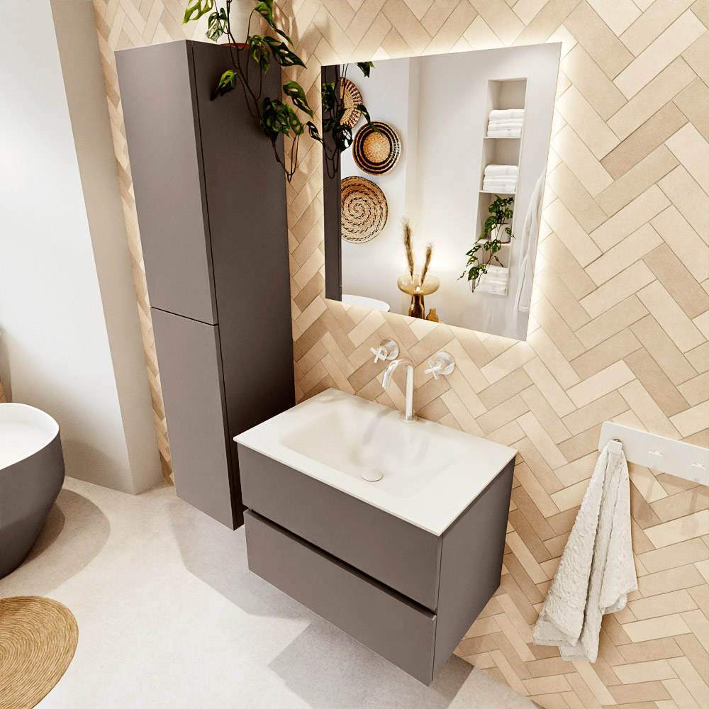 MONDIAZ VICA 70cm mueble de baño Smoke 2 cajones. Lavabo CLOUD Centro 1 orificio color Talc con espejo LED. 1 MONDIAZ VICA 70cm mueble de baño Smoke 2 cajones. Lavabo CLOUD Centro 1 orificio color Talc con espejo LED.