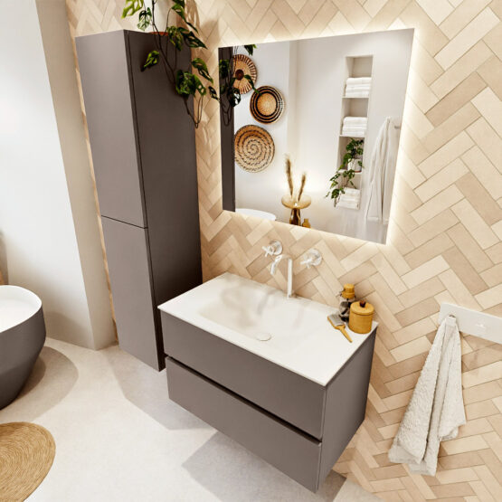 MONDIAZ VICA 80cm mueble de baño Smoke 2 cajones. Lavabo CLOUD Centro 1 orificio