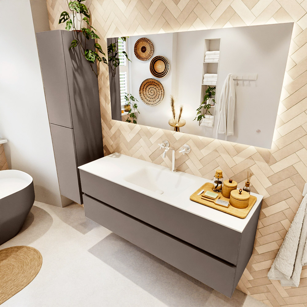 MONDIAZ VICA 140cm mueble de baño Smoke 2 cajones. Lavabo CLOUD Centro 1 orificio color Talc con espejo LED. 1 MONDIAZ VICA 140cm mueble de baño Smoke 2 cajones. Lavabo CLOUD Centro 1 orificio color Talc con espejo LED.