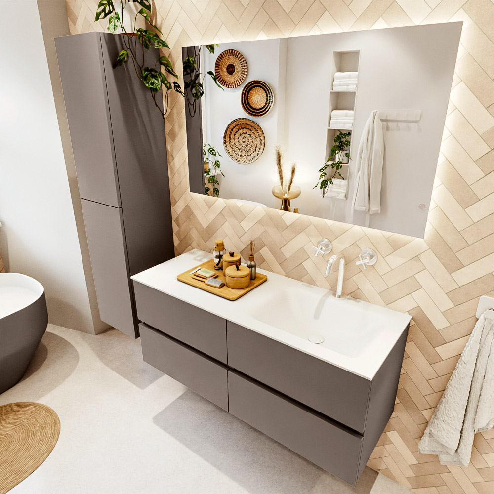 MONDIAZ VICA 120cm mueble de baño Smoke 4 cajones. Lavabo CLOUD Derecho 1 orificio color Talc con espejo LED. 1 MONDIAZ VICA 120cm mueble de baño Smoke 4 cajones. Lavabo CLOUD Derecho 1 orificio color Talc con espejo LED.