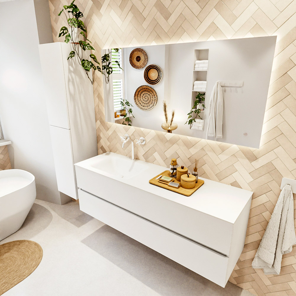 MONDIAZ VICA 150cm mueble de baño Talc 2 cajones. Lavabo CLOUD Izquierda 1 orificio color Talc con espejo LED. 1 MONDIAZ VICA 150cm mueble de baño Talc 2 cajones. Lavabo CLOUD Izquierda 1 orificio color Talc con espejo LED.