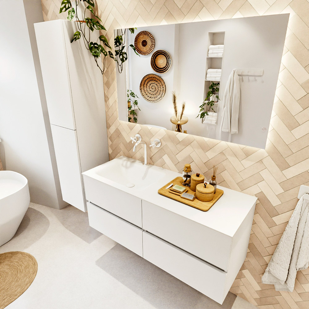 MONDIAZ VICA 120cm mueble de baño Talc 4 cajones. Lavabo CLOUD Izquierda 1 orificio color Talc con espejo LED. 1 MONDIAZ VICA 120cm mueble de baño Talc 4 cajones. Lavabo CLOUD Izquierda 1 orificio color Talc con espejo LED.