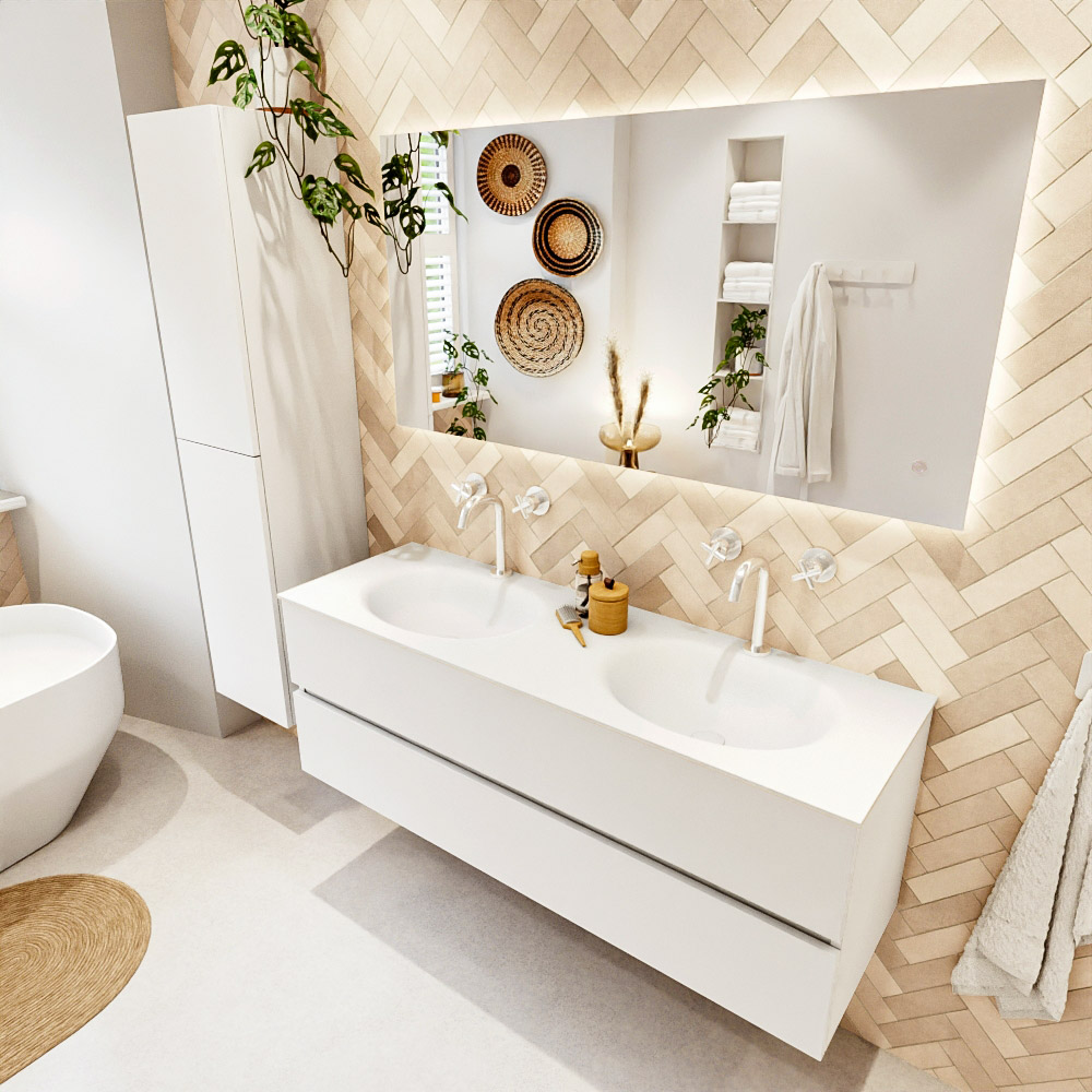 MONDIAZ VICA 140cm mueble de baño Talc 2 cajones. Lavabo MOON Doble 2 orificios color Talc con espejo LED. 1 MONDIAZ VICA 140cm mueble de baño Talc 2 cajones. Lavabo MOON Doble 2 orificios color Talc con espejo LED.