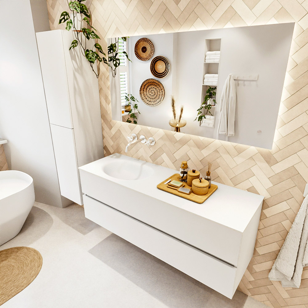 MONDIAZ VICA 140cm mueble de baño Talc 2 cajones. Lavabo MOON Izquierda sin orificio color Talc con espejo LED. 1 MONDIAZ VICA 140cm mueble de baño Talc 2 cajones. Lavabo MOON Izquierda sin orificio color Talc con espejo LED.