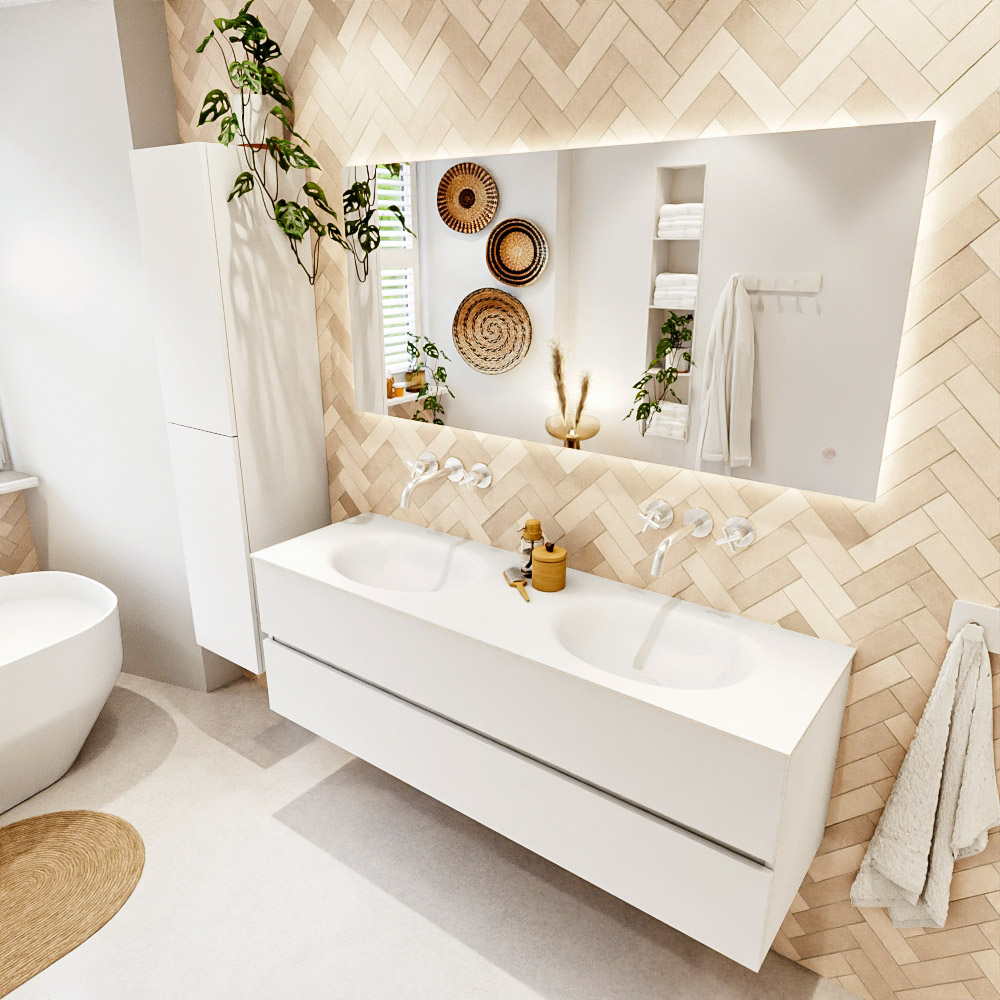 MONDIAZ VICA 150cm mueble de baño Talc 2 cajones. Lavabo MOON Doble sin orificio color Talc con espejo LED. 1 MONDIAZ VICA 150cm mueble de baño Talc 2 cajones. Lavabo MOON Doble sin orificio color Talc con espejo LED.