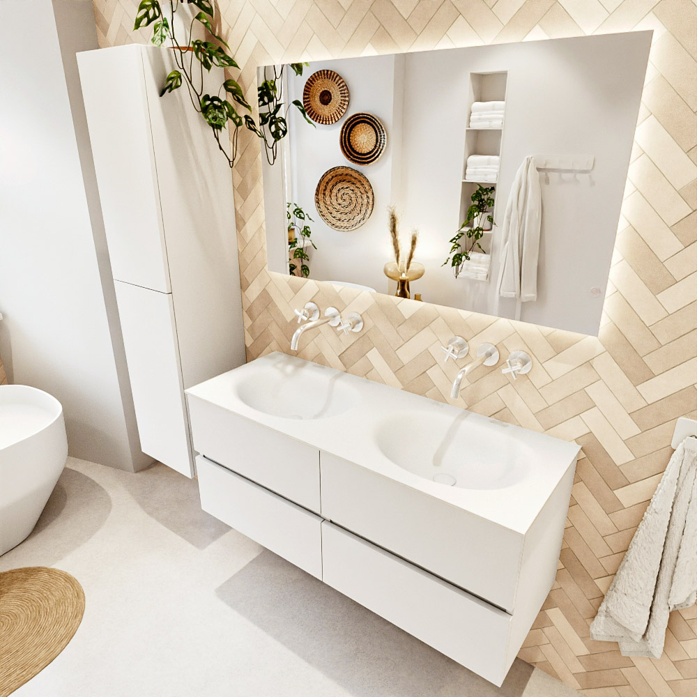 MONDIAZ VICA 120cm mueble de baño Talc 4 cajones. Lavabo MOON Doble sin orificio color Talc con espejo LED. 1 MONDIAZ VICA 120cm mueble de baño Talc 4 cajones. Lavabo MOON Doble sin orificio color Talc con espejo LED.