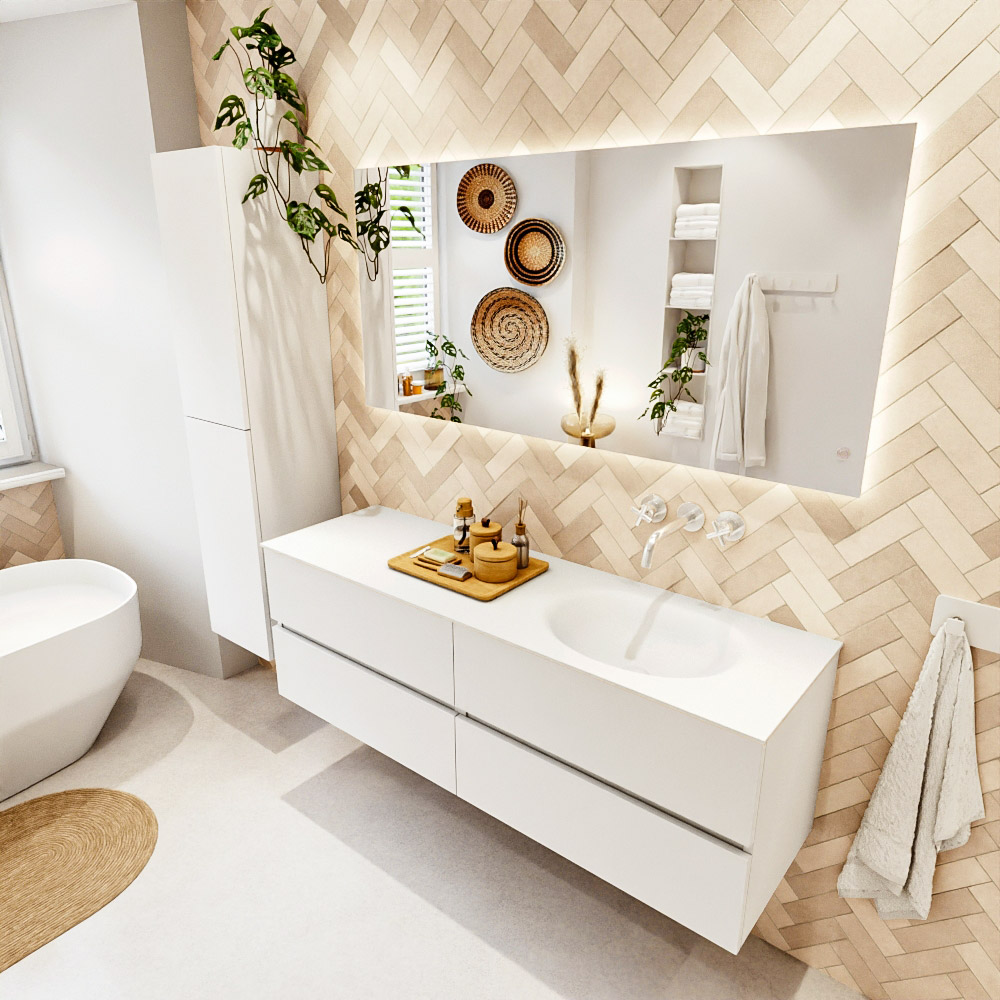 MONDIAZ VICA 150cm mueble de baño Talc 4 cajones. Lavabo MOON Derecho sin orificio color Talc con espejo LED. 1 MONDIAZ VICA 150cm mueble de baño Talc 4 cajones. Lavabo MOON Derecho sin orificio color Talc con espejo LED.