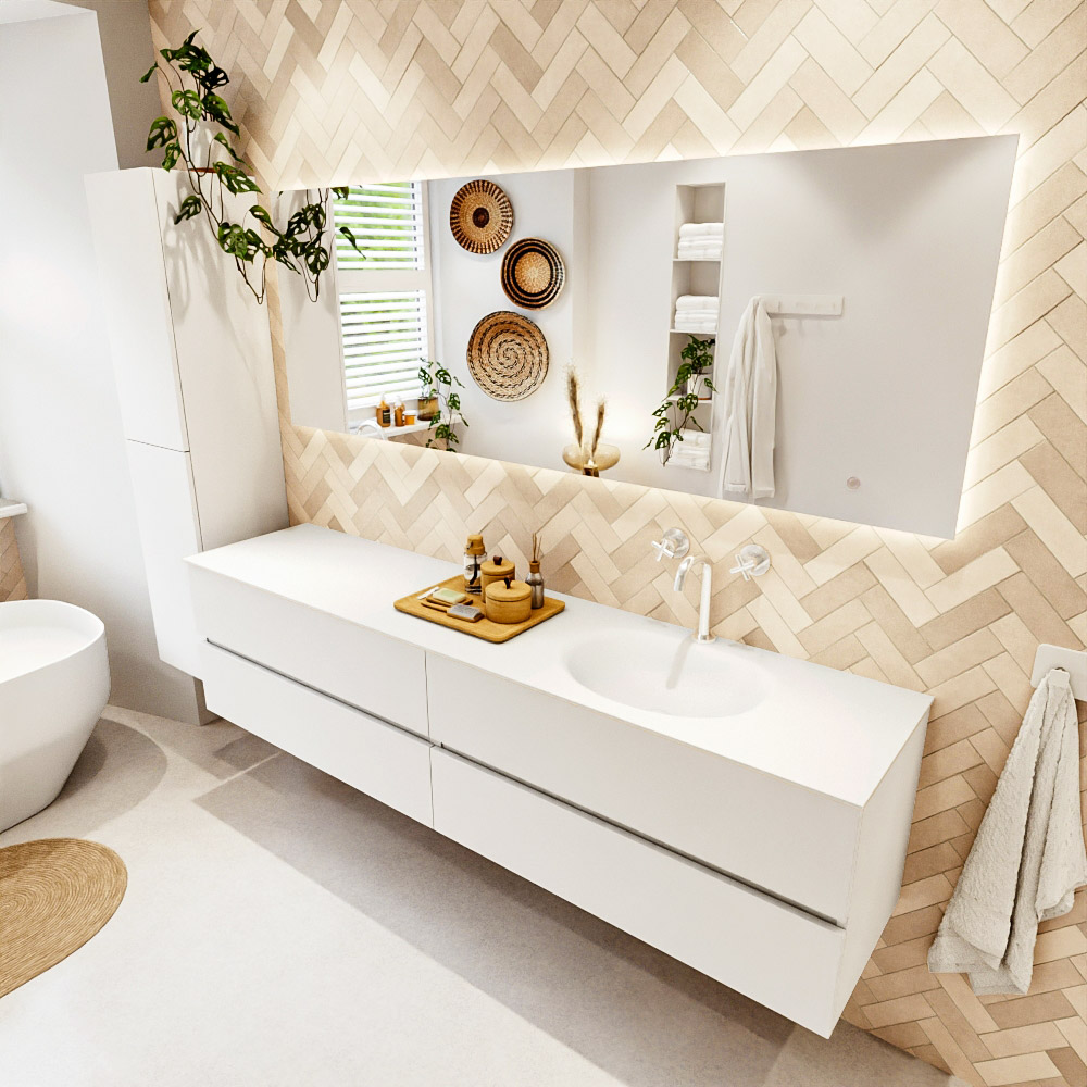 MONDIAZ VICA 200cm mueble de baño Talc 4 cajones. Lavabo MOON Derecho 1 orificio color Talc con espejo LED. 1 MONDIAZ VICA 200cm mueble de baño Talc 4 cajones. Lavabo MOON Derecho 1 orificio color Talc con espejo LED.