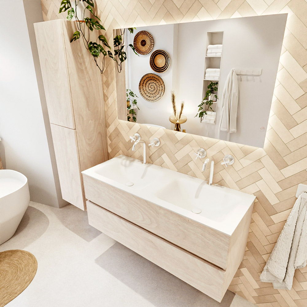 MONDIAZ VICA 120cm mueble de baño Underlayment 2 cajones. Lavabo CLOUD Doble 2 orificios color Talc con espejo LED. 1 MONDIAZ VICA 120cm mueble de baño Underlayment 2 cajones. Lavabo CLOUD Doble 2 orificios color Talc con espejo LED.