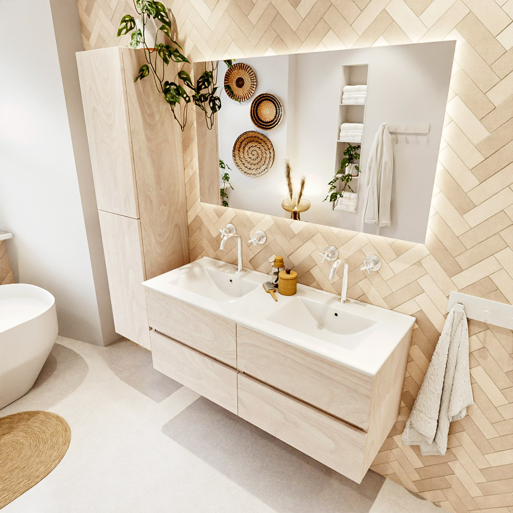 MONDIAZ VICA 120cm mueble de baño Underlayment 4 cajones. Lavabo DENIA Doble 2 orificios color Blanco brillo con espejo LED. 1 MONDIAZ VICA 120cm mueble de baño Underlayment 4 cajones. Lavabo DENIA Doble 2 orificios color Blanco brillo con espejo LED.