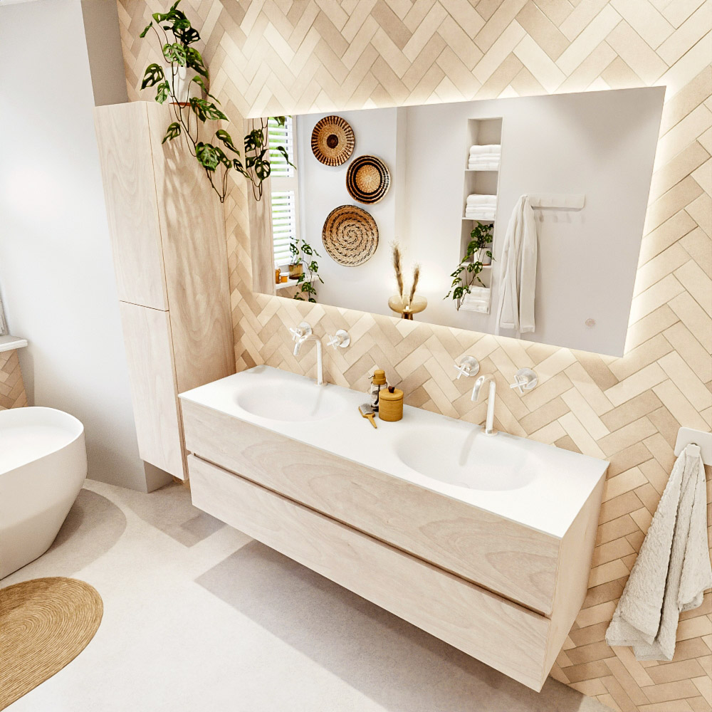 MONDIAZ VICA 150cm mueble de baño Underlayment 2 cajones. Lavabo MOON Doble 2 orificios color Talc con espejo LED. 1 MONDIAZ VICA 150cm mueble de baño Underlayment 2 cajones. Lavabo MOON Doble 2 orificios color Talc con espejo LED.