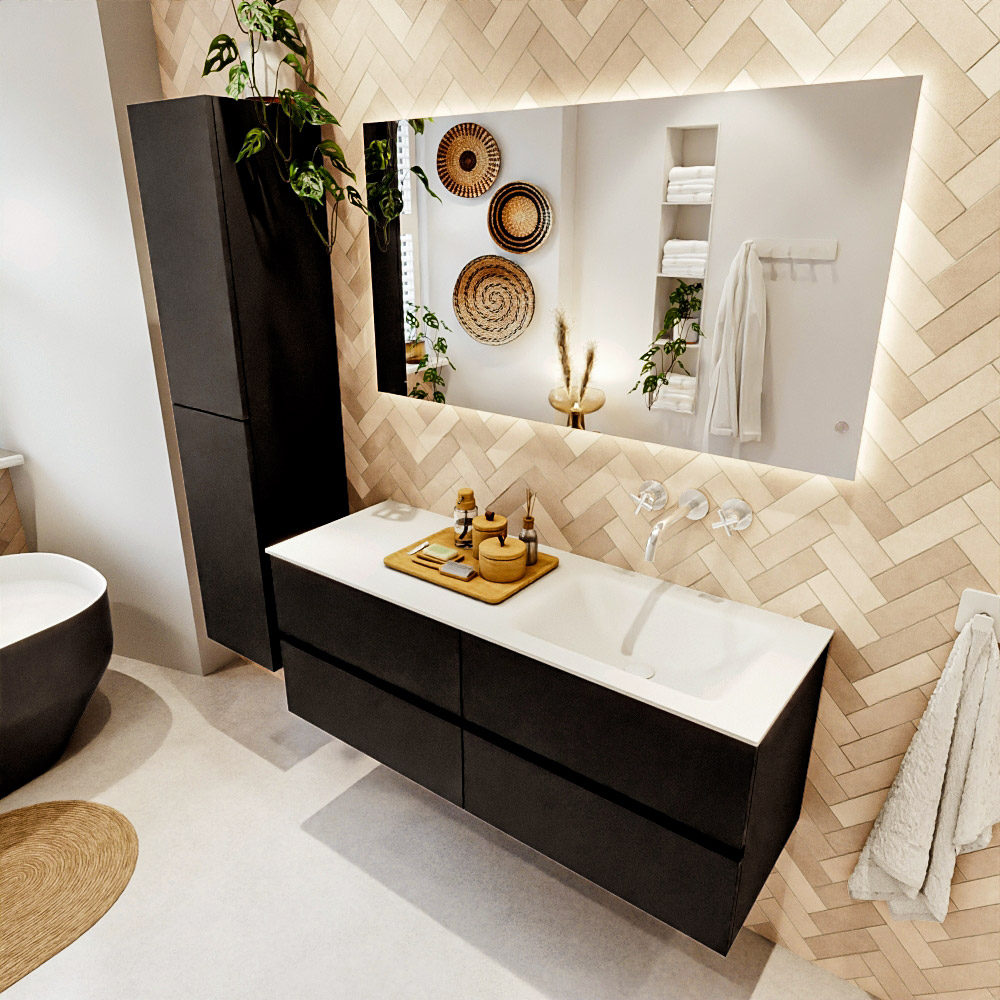 MONDIAZ VICA 130cm mueble de baño Urban 4 cajones. Lavabo CLOUD Derecho sin orificio color Talc con espejo LED. 1 MONDIAZ VICA 130cm mueble de baño Urban 4 cajones. Lavabo CLOUD Derecho sin orificio color Talc con espejo LED.