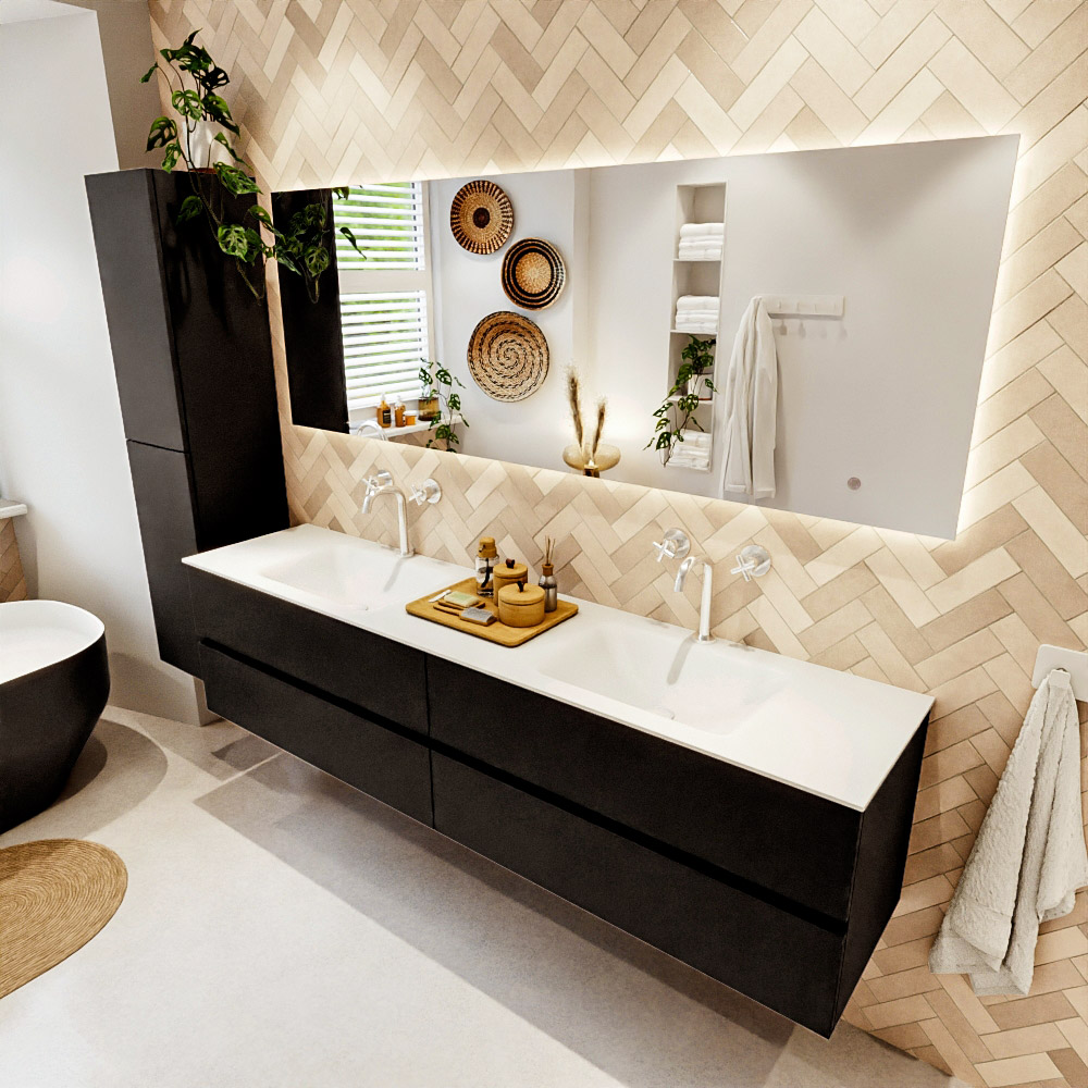 MONDIAZ VICA 200cm mueble de baño Urban 4 cajones. Lavabo CLOUD Doble 2 orificios color Talc con espejo LED. 1 MONDIAZ VICA 200cm mueble de baño Urban 4 cajones. Lavabo CLOUD Doble 2 orificios color Talc con espejo LED.