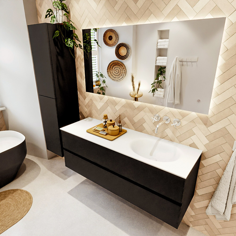 MONDIAZ VICA 140cm mueble de baño Urban 2 cajones. Lavabo MOON Derecho sin orificio color Talc con espejo LED. 1 MONDIAZ VICA 140cm mueble de baño Urban 2 cajones. Lavabo MOON Derecho sin orificio color Talc con espejo LED.