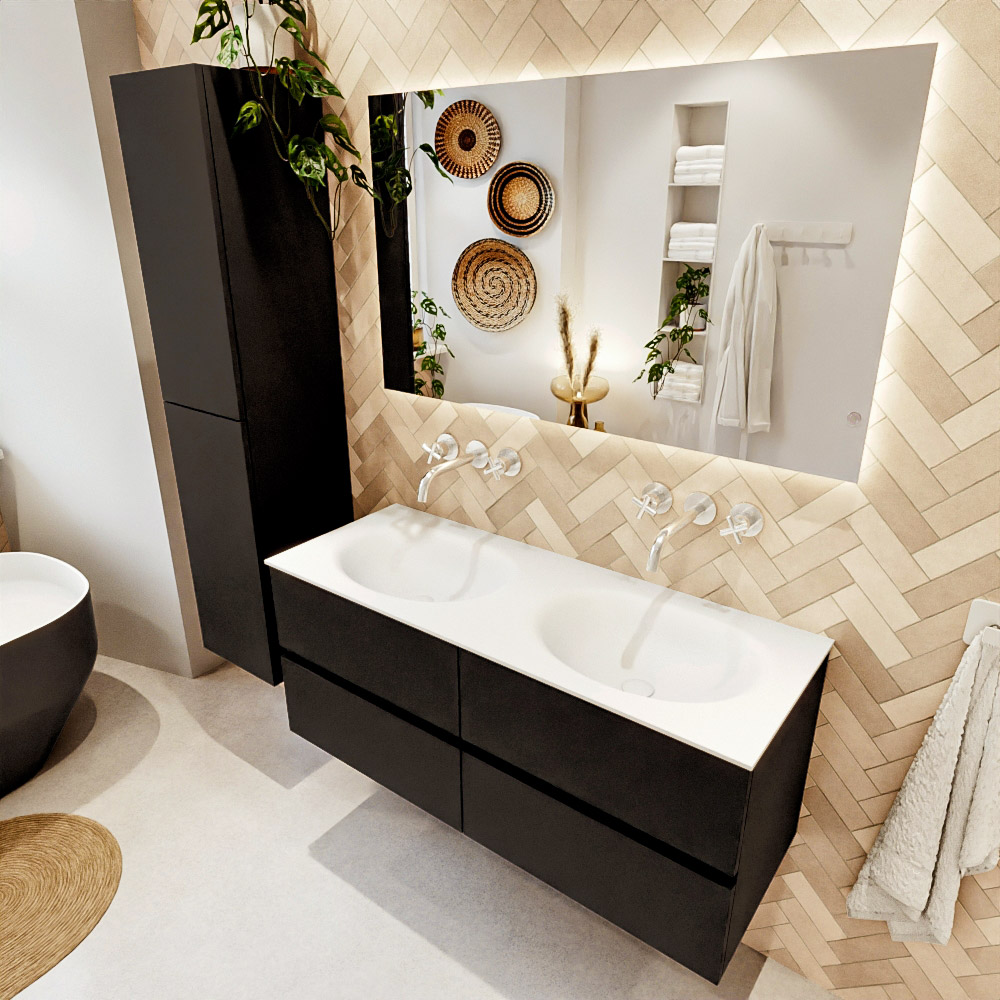 MONDIAZ VICA 120cm mueble de baño Urban 4 cajones. Lavabo MOON Doble sin orificio color Talc con espejo LED. 1 MONDIAZ VICA 120cm mueble de baño Urban 4 cajones. Lavabo MOON Doble sin orificio color Talc con espejo LED.
