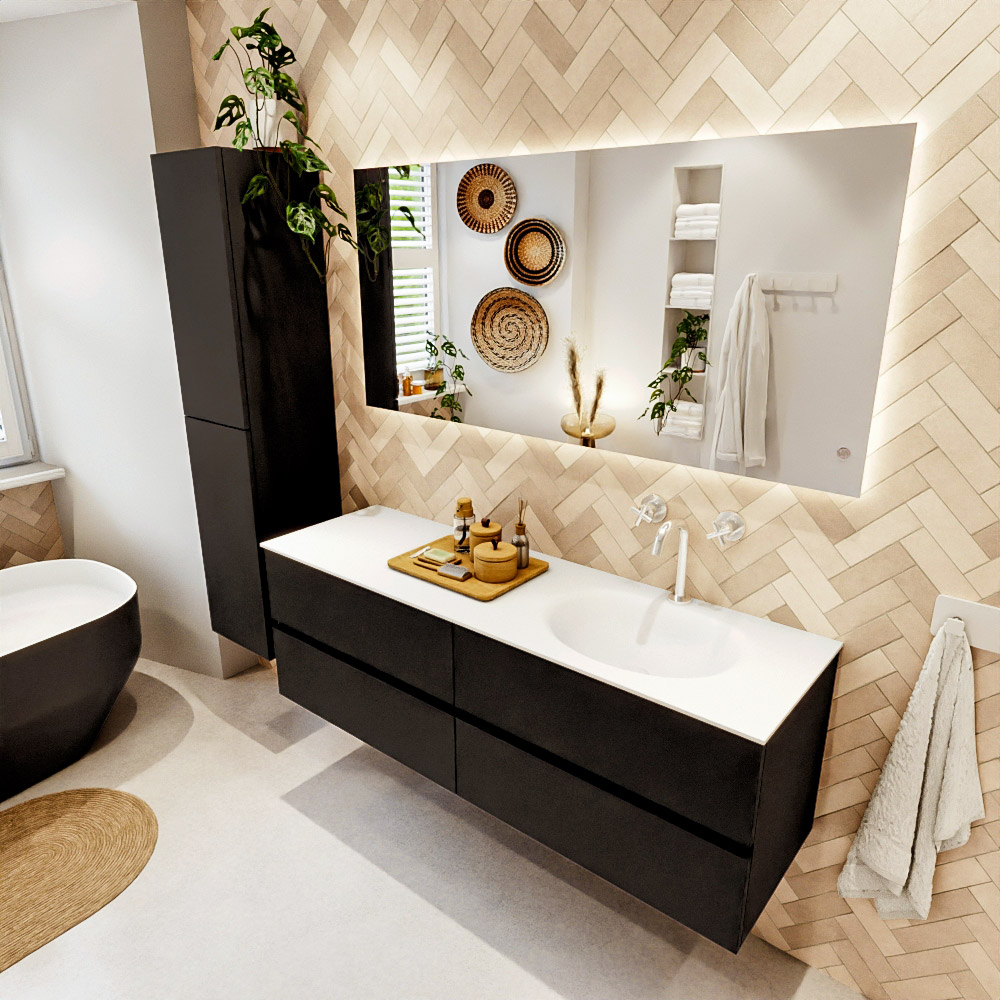 MONDIAZ VICA 150cm mueble de baño Urban 4 cajones. Lavabo MOON Derecho 1 orificio color Talc con espejo LED. 1 MONDIAZ VICA 150cm mueble de baño Urban 4 cajones. Lavabo MOON Derecho 1 orificio color Talc con espejo LED.