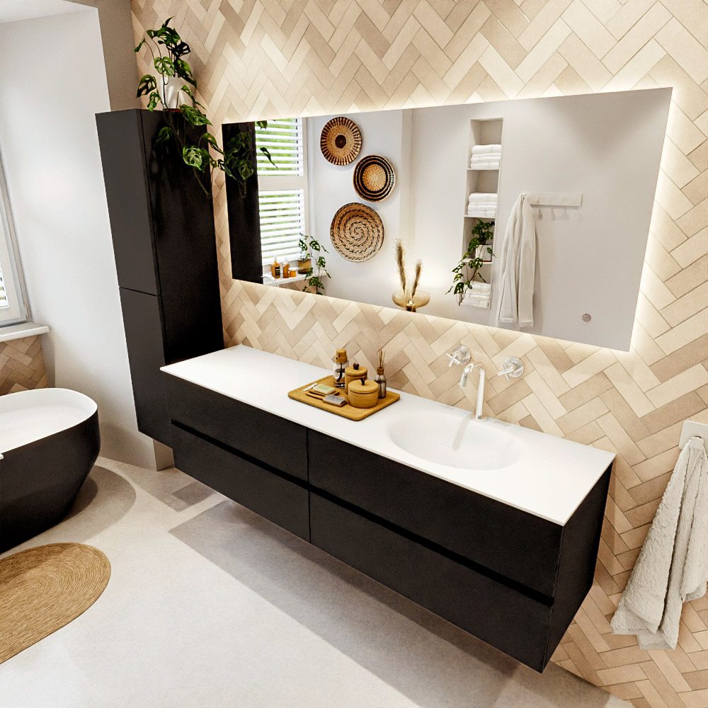 MONDIAZ VICA 180cm mueble de baño Urban 4 cajones. Lavabo MOON Derecho 1 orificio color Talc con espejo LED. 1 MONDIAZ VICA 180cm mueble de baño Urban 4 cajones. Lavabo MOON Derecho 1 orificio color Talc con espejo LED.