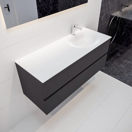 MONDIAZ VICA 120cm mueble de baño Dark Grey 2 cajones lavabo MOON Derecho 1 orificio con espejo LED.