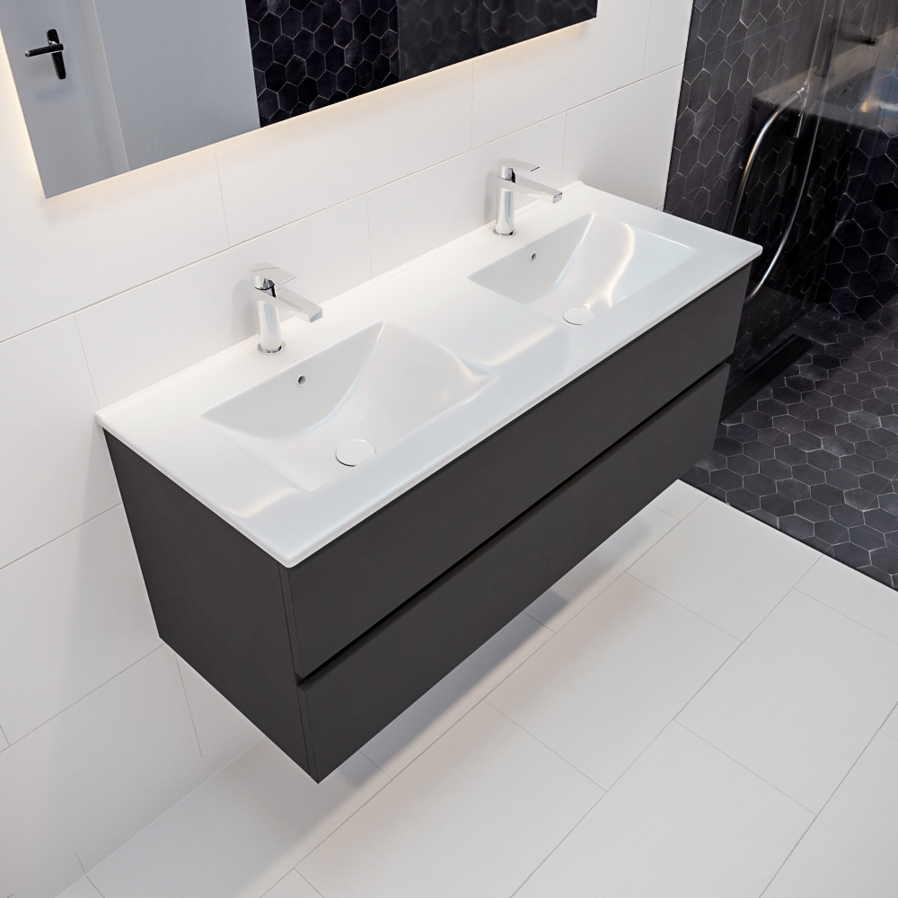 MONDIAZ VICA 120cm mueble de baño Dark Grey 2 cajones lavabo DENIA Doble 2 orificios con espejo LED. 1 MONDIAZ VICA 120cm mueble de baño Dark Grey 2 cajones lavabo DENIA Doble 2 orificios con espejo LED.