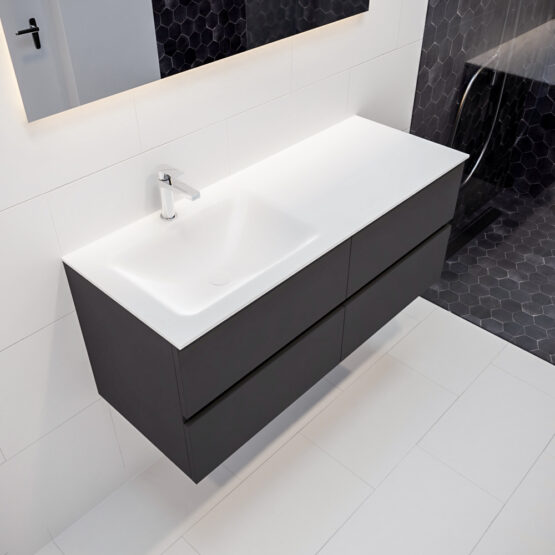 MONDIAZ VICA 120cm mueble de baño Dark Grey 4 cajones lavabo CLOUD Izquierda 1 orificio con espejo LED.