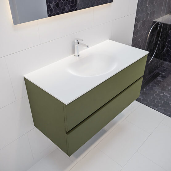 MONDIAZ VICA 100cm mueble de baño Army 2 cajones lavabo MOON Centro 1 orificio con espejo LED.