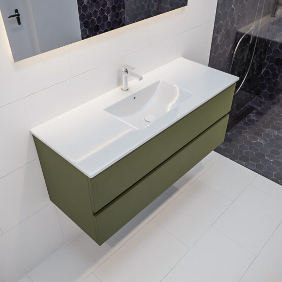 MONDIAZ VICA 120cm mueble de baño Army 2 cajones lavabo DENIA Centro 1 orificio con espejo LED.