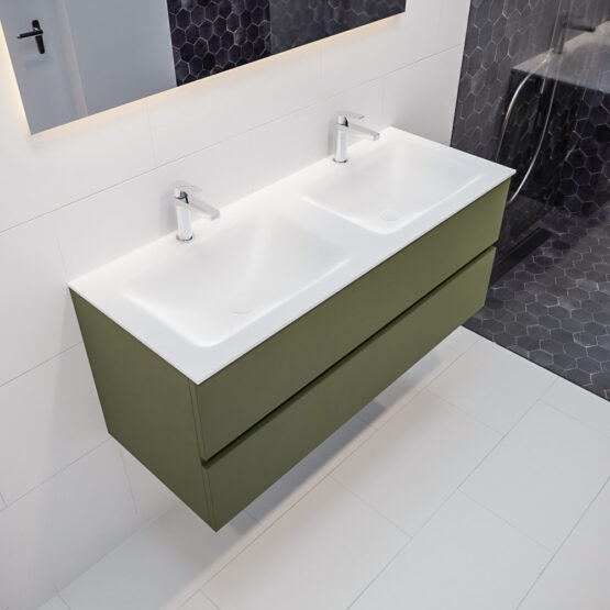 MONDIAZ VICA 120cm mueble de baño Army 2 cajones lavabo CLOUD Doble 2 orificios con espejo LED.