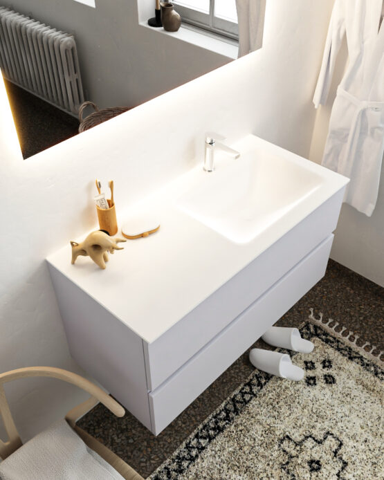 MONDIAZ VICA 100cm mueble de baño Cale 2 cajones lavabo CLOUD Derecho 1 orificio con espejo LED.