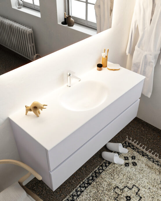 MONDIAZ VICA 120cm mueble de baño Cale 2 cajones lavabo MOON Centro 1 orificio con espejo LED.