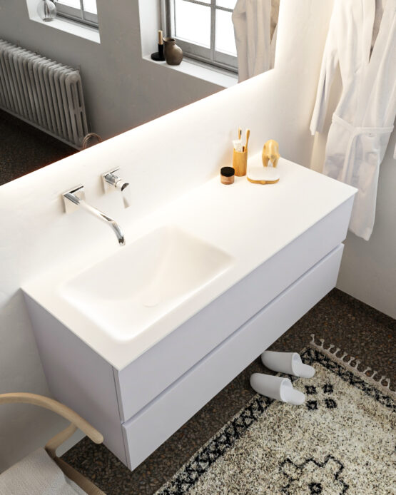 MONDIAZ VICA 120cm mueble de baño Cale 2 cajones lavabo CLOUD Izquierda sin orificio con espejo LED.