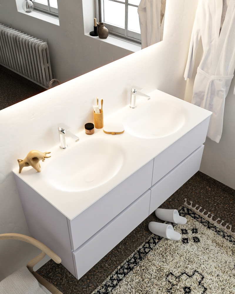 MONDIAZ VICA 120cm mueble de baño Cale 4 cajones lavabo MOON Doble 2 orificios con espejo LED. 1 MONDIAZ VICA 120cm mueble de baño Cale 4 cajones lavabo MOON Doble 2 orificios con espejo LED.