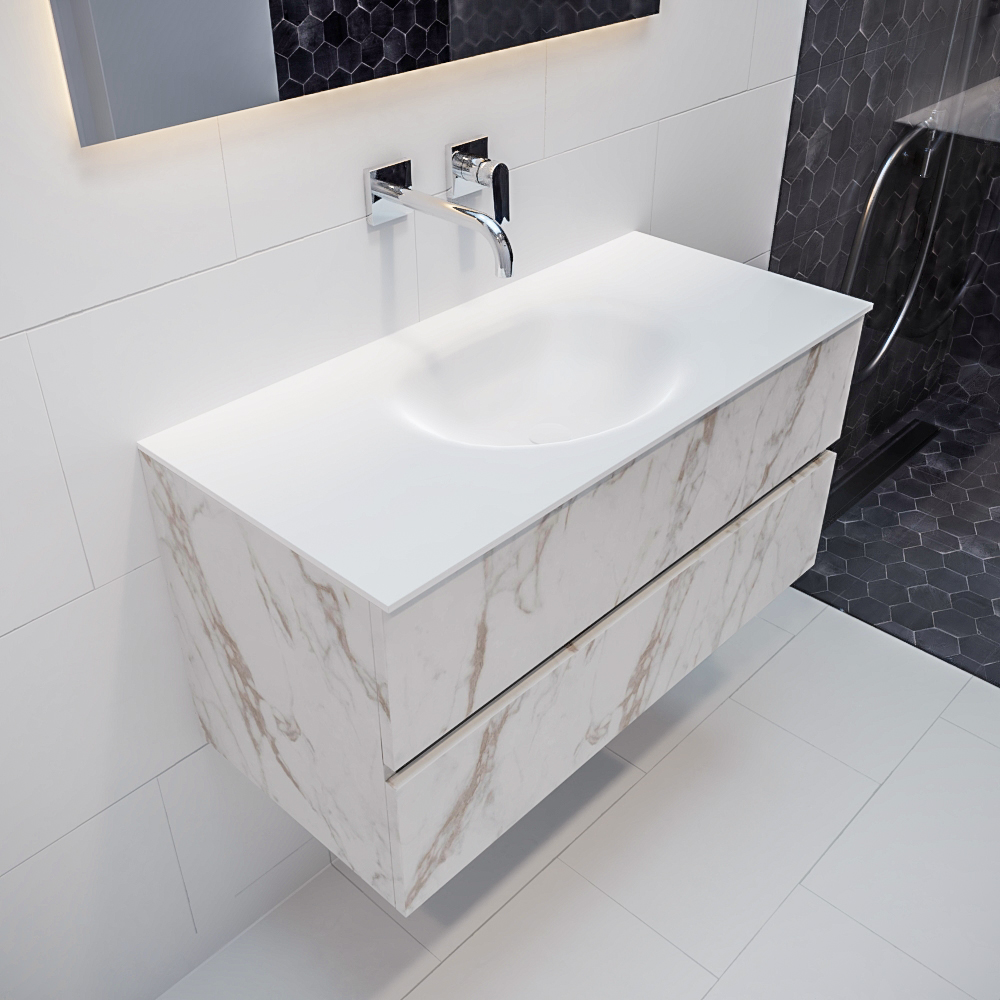 MONDIAZ VICA 100cm mueble de baño Carrara 2 cajones lavabo MOON Centro sin orificio con espejo LED. 1 MONDIAZ VICA 100cm mueble de baño Carrara 2 cajones lavabo MOON Centro sin orificio con espejo LED.