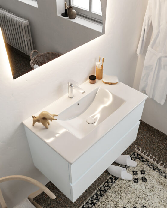 MONDIAZ VICA 80cm mueble de baño Clay 2 cajones lavabo DENIA Centro 1 orificio con espejo LED.