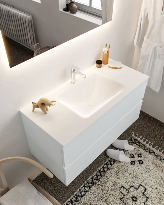 MONDIAZ VICA 100cm mueble de baño Clay 2 cajones lavabo CLOUD Centro 1 orificio con espejo LED.