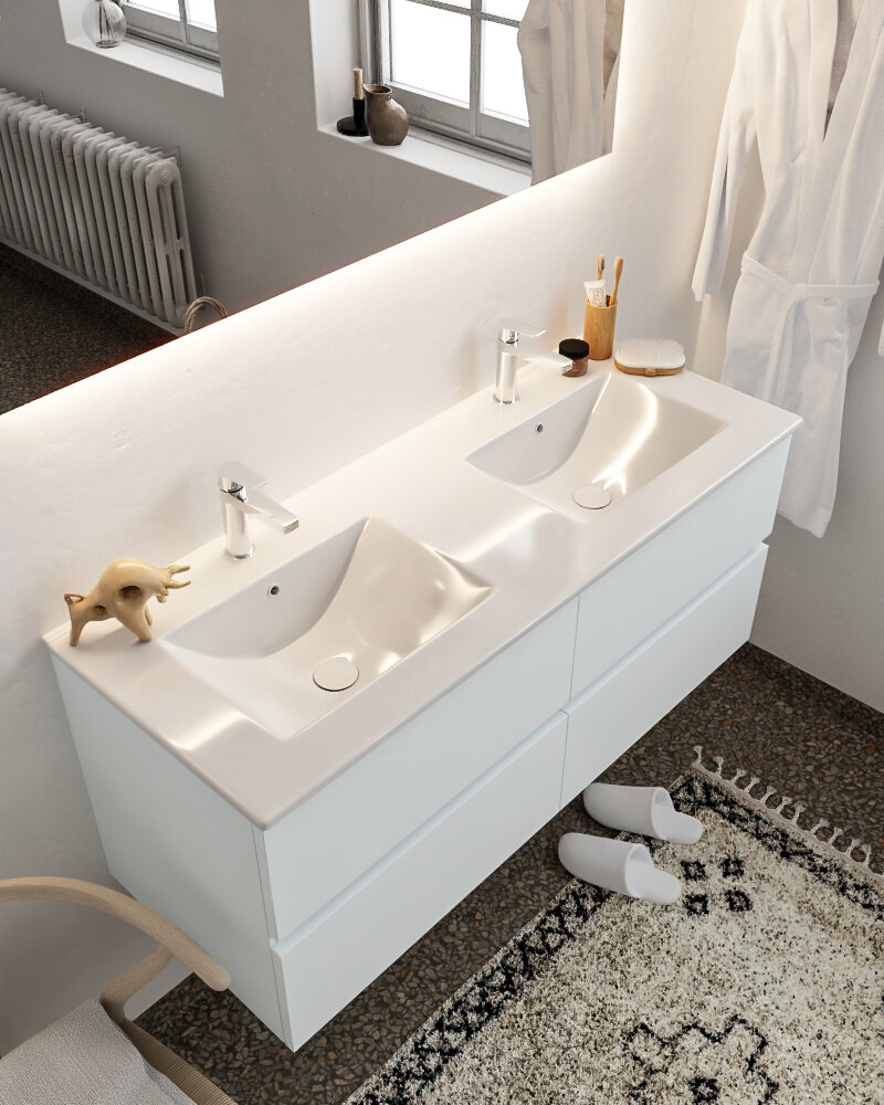 MONDIAZ VICA 120cm mueble de baño Clay 4 cajones lavabo DENIA Doble 2 orificios con espejo LED. 1 MONDIAZ VICA 120cm mueble de baño Clay 4 cajones lavabo DENIA Doble 2 orificios con espejo LED.