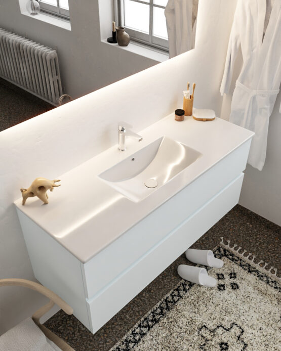 MONDIAZ VICA 120cm mueble de baño Clay 2 cajones lavabo DENIA Centro 1 orificio con espejo LED.