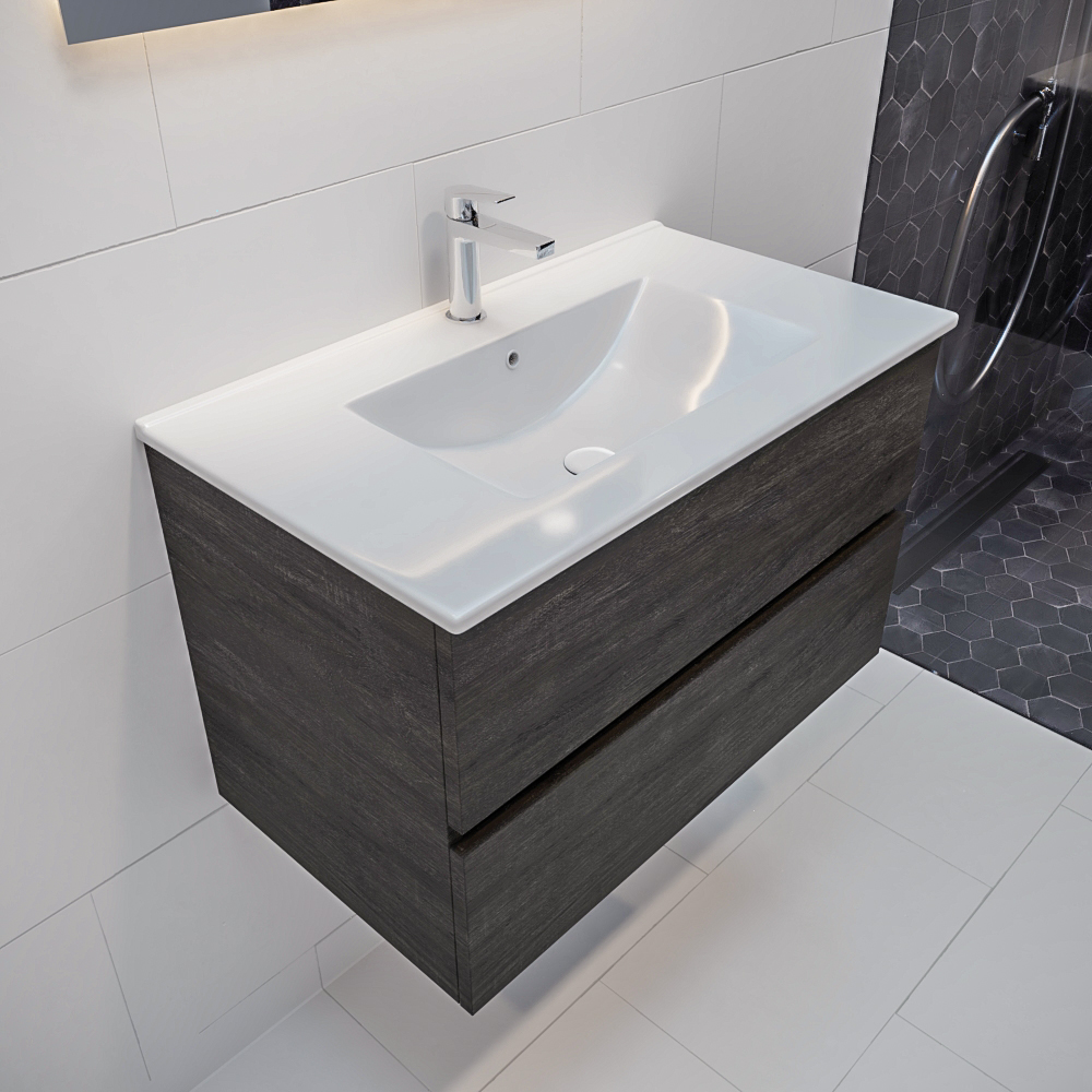 MONDIAZ VICA 80cm mueble de baño Dark Brown 2 cajones lavabo DENIA Centro 1 orificio con espejo LED. 1 MONDIAZ VICA 80cm mueble de baño Dark Brown 2 cajones lavabo DENIA Centro 1 orificio con espejo LED.