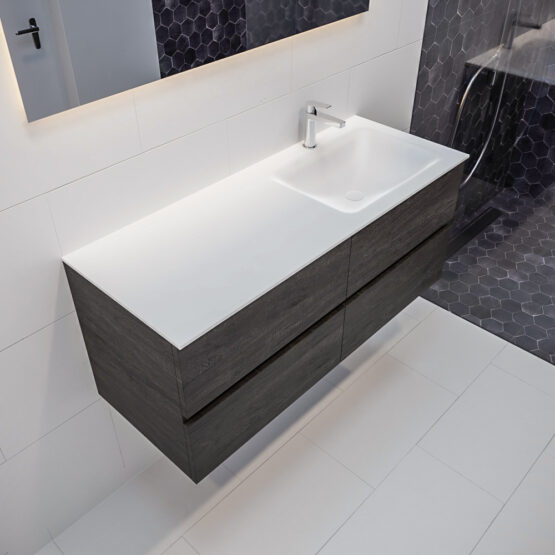 MONDIAZ VICA 120cm mueble de baño Dark Brown 4 cajones lavabo CLOUD Derecho 1 orificio con espejo LED.
