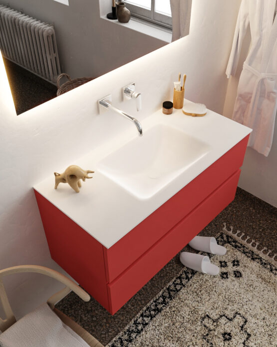 MONDIAZ VICA 100cm mueble de baño Fire 2 cajones lavabo CLOUD Centro sin orificio con espejo LED.