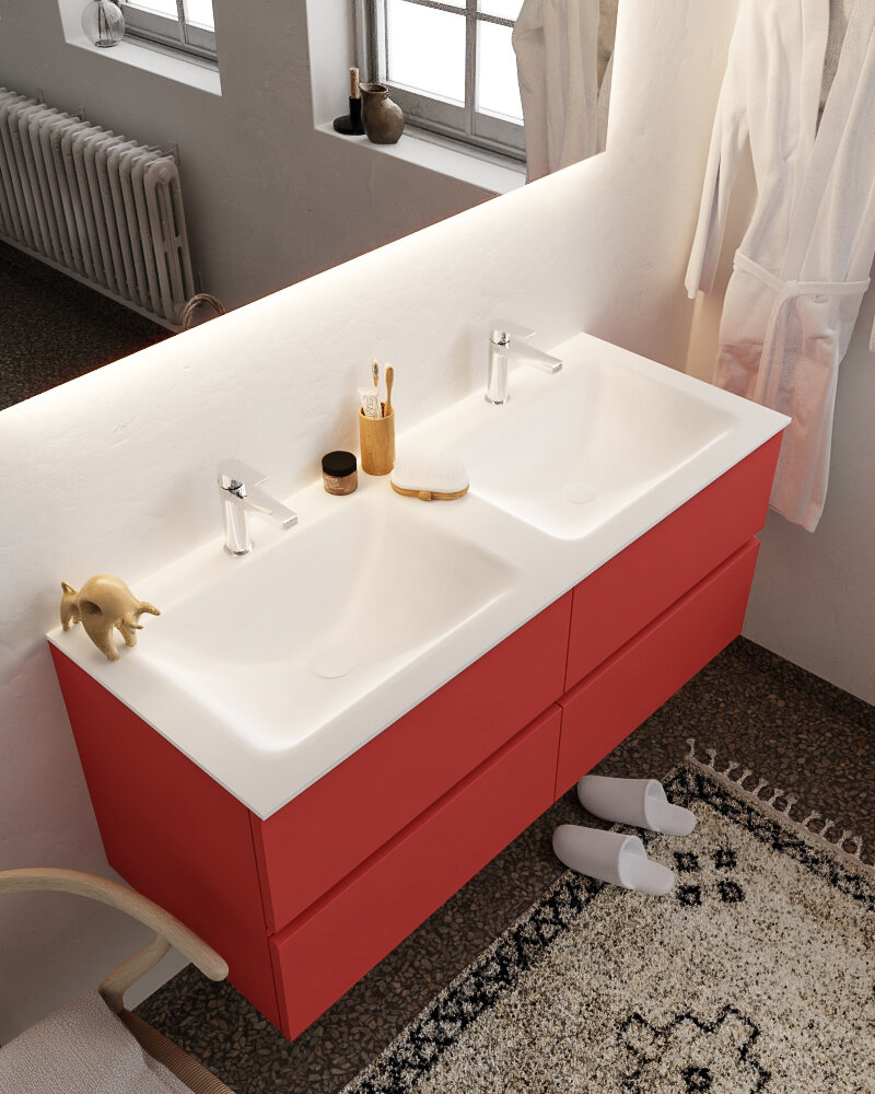 MONDIAZ VICA 120cm mueble de baño Fire 4 cajones lavabo CLOUD Doble 2 orificios con espejo LED. 1 MONDIAZ VICA 120cm mueble de baño Fire 4 cajones lavabo CLOUD Doble 2 orificios con espejo LED.